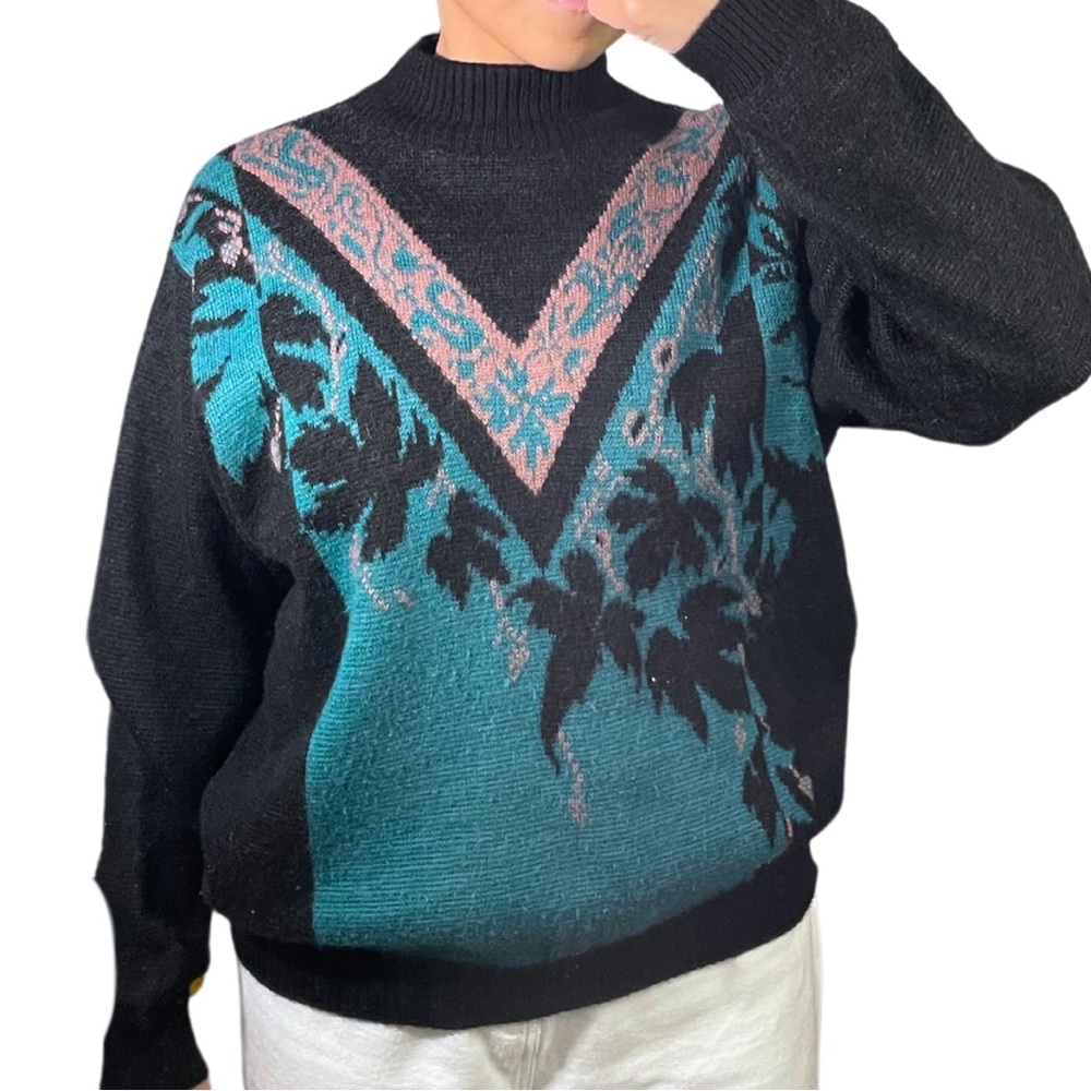 Black and Teal Patterned Sweater